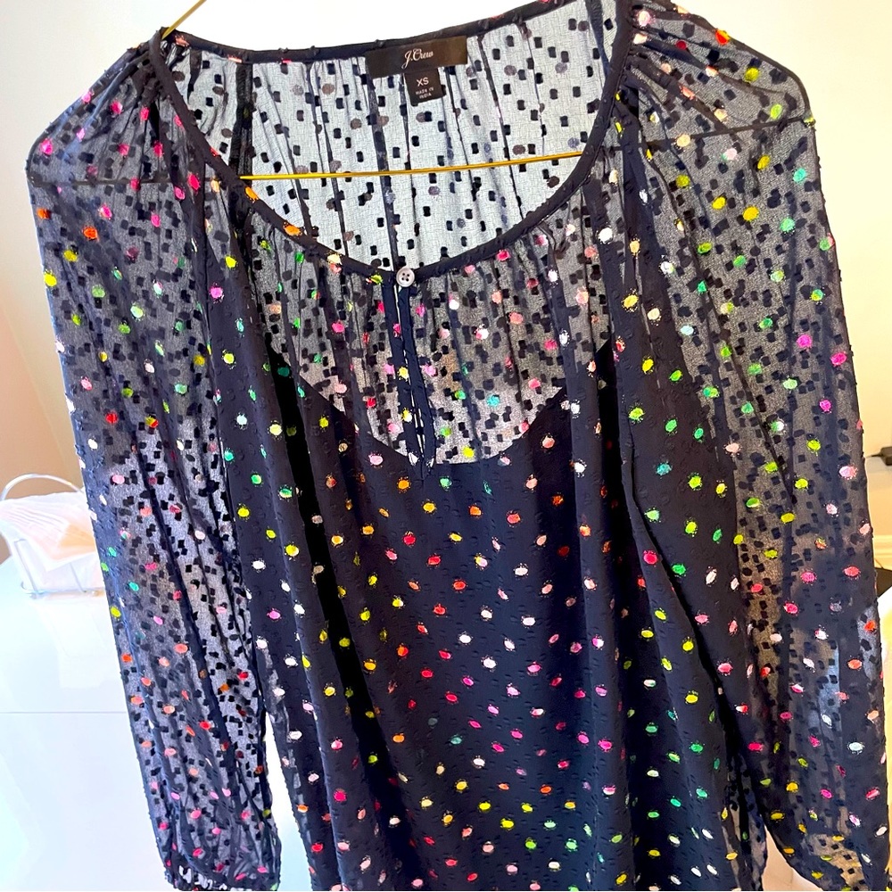 JCrew Sheer Blouse with camisole in metallic polka dot print / size XS